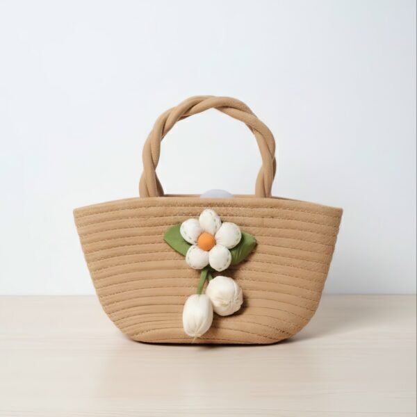 Bolso de Mano Artesanal "Atardecer" - Tejido en Cuerda con Flor 3D