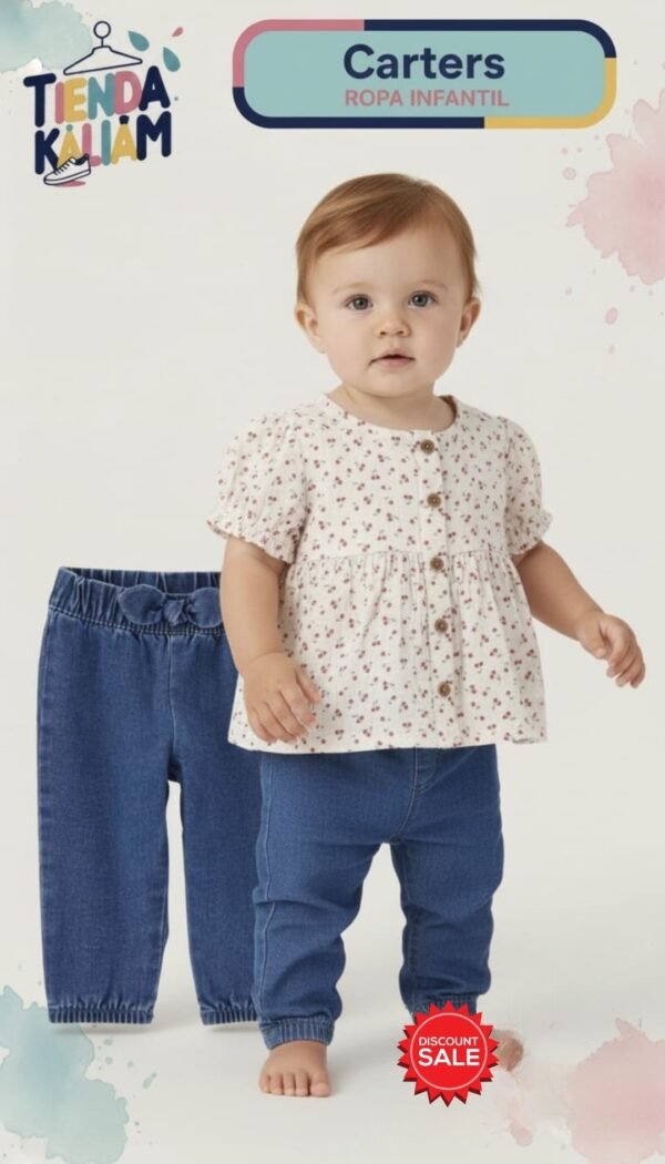 Conjunto Carters "Cherry Blossom" con Pantalón Jean Suave 24M