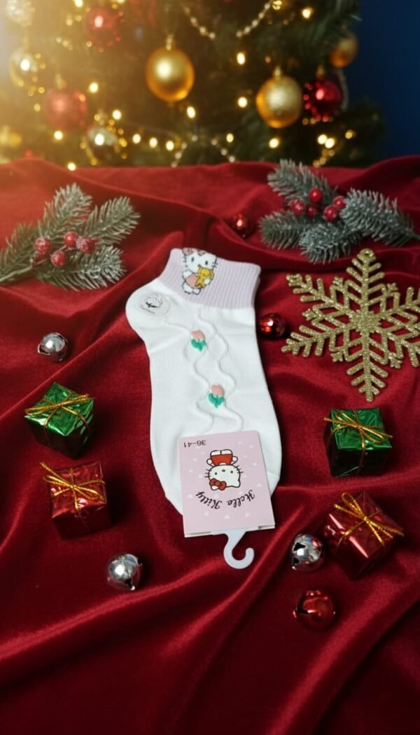 Calceta Juvenil Rosa Hello Kitty Diseño cruceta Calcetas de Tobillo con Caritas Bordadas